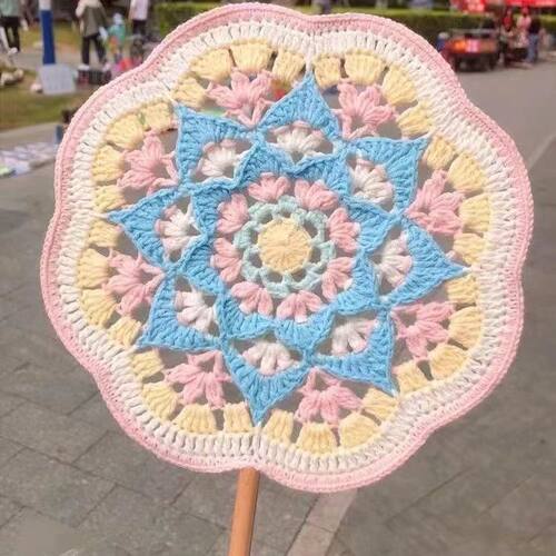 毛线团扇成品古风团扇毛线钩针中国风扇子DIY材料包送闺蜜礼物