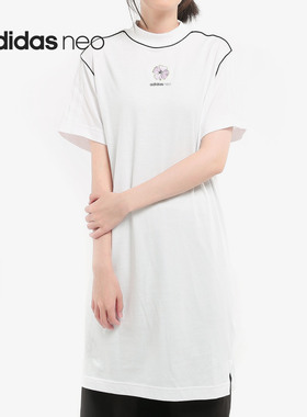 Adidas/阿迪达斯正品NEO连衣裙女子短袖中长款运动T恤 EJ7094