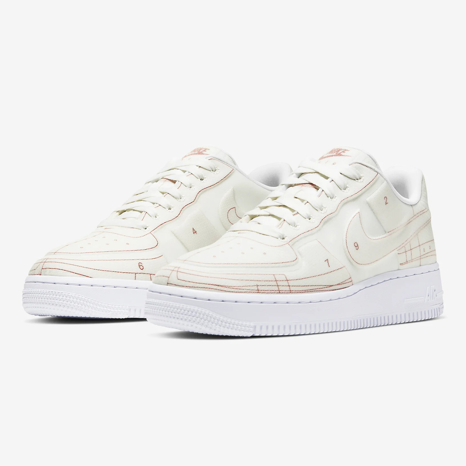 Nike/耐克正品Air Force 1 AF1解构图形 数字白红 橙色空CI3445