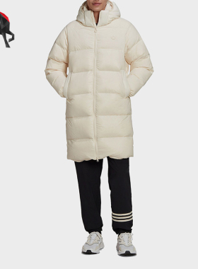 Adidas/阿迪达斯正品三叶草男士复古保暖中长款连帽羽绒服 HL9208