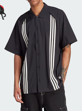 Adidas/阿迪达斯正品三叶草男士宽松条纹休闲短袖衬衫HZ0720