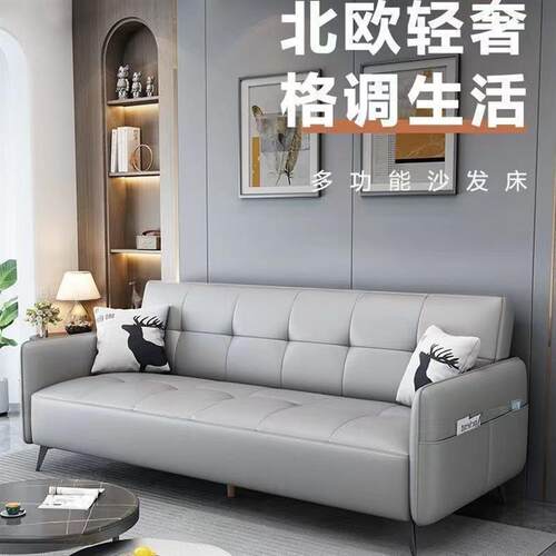 布艺沙发小户型客厅出租房简约现代科技布多功能可折叠沙发床两用