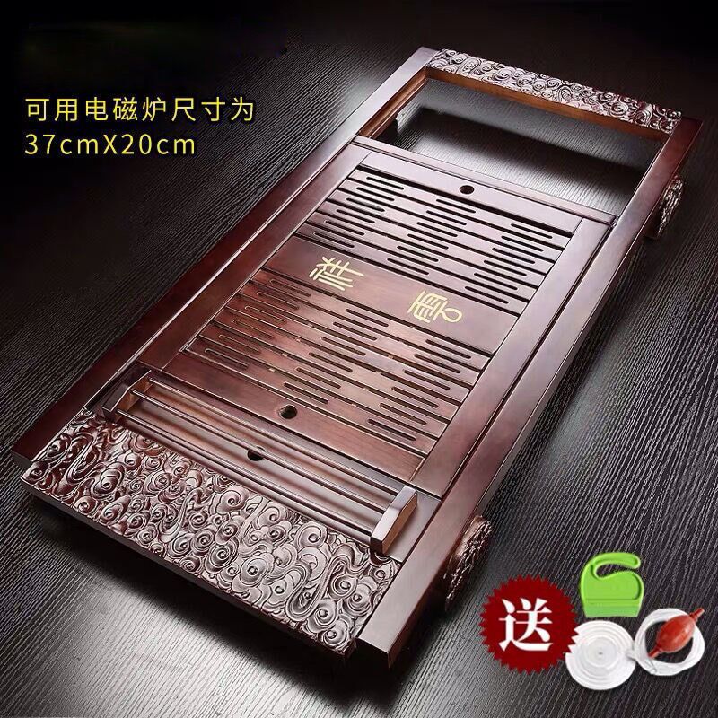 茶盘家用办公实木茶台茶海茶桌连体功夫茶具套装大中号直排水托盘