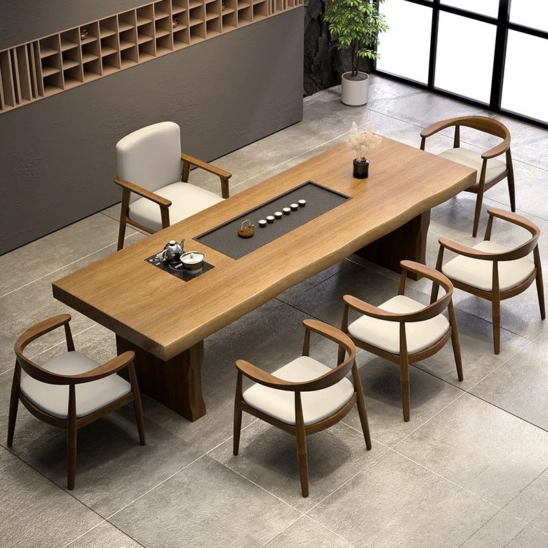 实木茶桌茶盘一体大板办公室现代