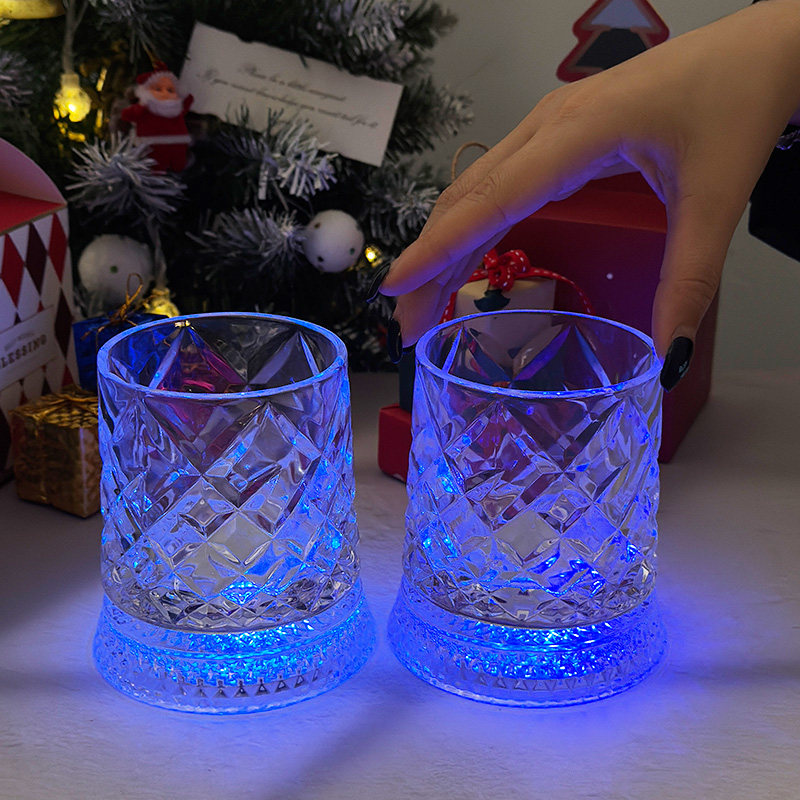 【送蓝光杯垫】柏林纹威士忌旋转杯玻璃高级感不倒翁轻奢高级酒杯