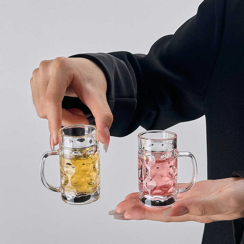 迷你ins风创意家用带把手玻璃波点一两杯白酒杯小酒杯一口杯茶杯