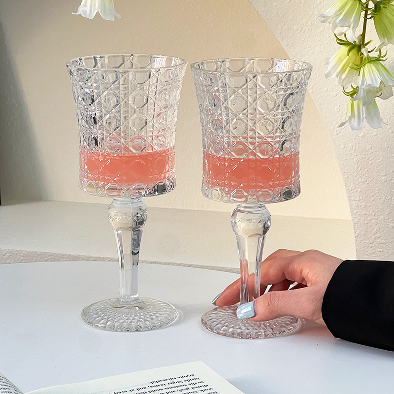 玻璃浮雕高脚杯ins风高颜值香槟杯复古红酒杯子小众洋酒葡萄酒杯