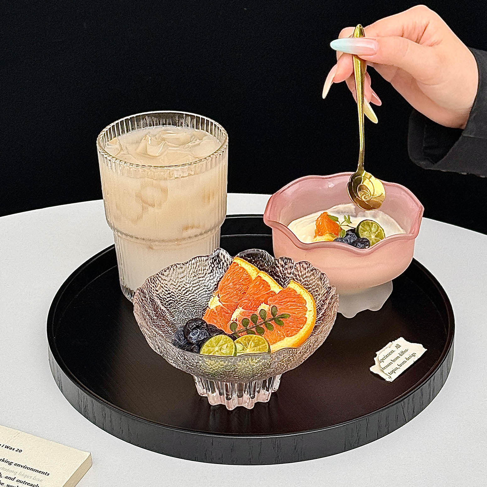 ins风磨砂粉花朵高颜值甜品碗