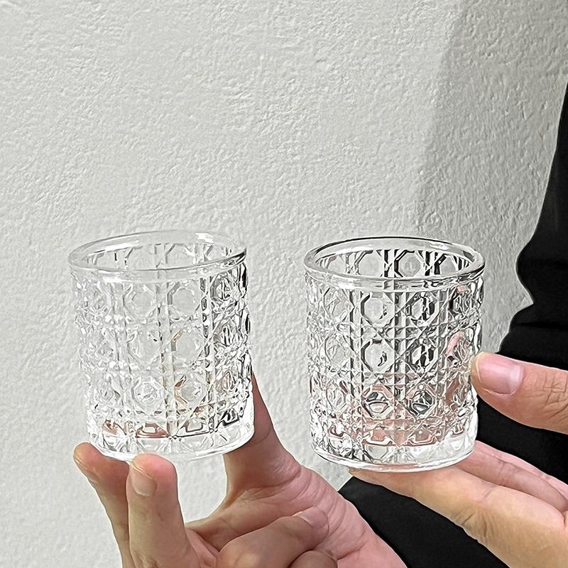 ins日式宝石格纹小号威士忌酒杯高端洋酒杯轻奢小号白兰地酒杯子