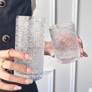 咖啡拿铁杯 ins简约条纹玻璃杯果汁杯冷饮杯家用牛奶杯水杯冰美式