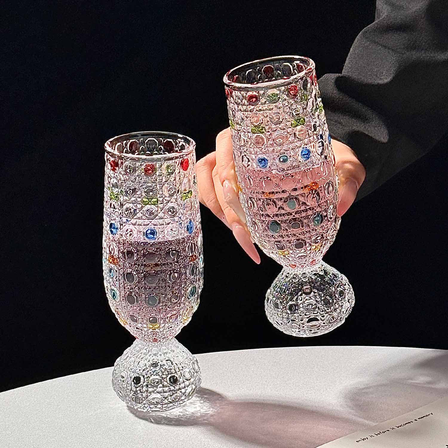 轻奢ins彩绘厚底圆玻璃杯
