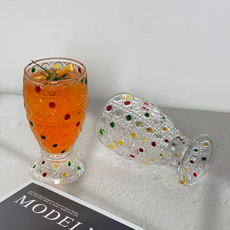 彩色波点玻璃啤酒杯复古