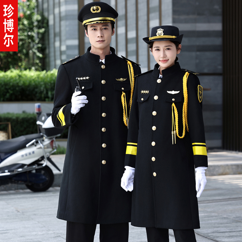 2024新款保安工作服毛呢大衣男女冬季物业形象岗礼宾加棉加长大衣 - 封面