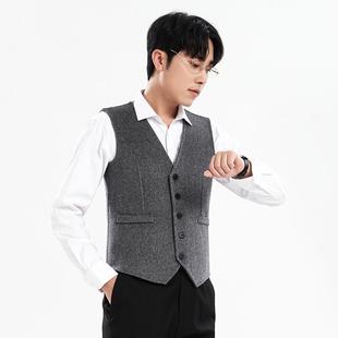 100%纯羊毛秋冬男士 马甲加厚保暖毛呢羊绒背心坎肩 双面呢假兜西装