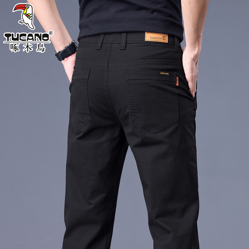 啄木鸟高端纯棉休闲裤男款秋冬新款长裤直筒修身百搭商务西裤男款