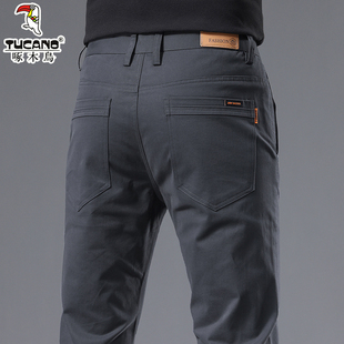 高端纯棉休闲裤 商务长裤 男薄款 小直筒灰色男士 修身 啄木鸟2025秋季