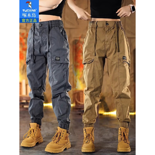 啄木鸟美式工装裤男款春秋弹力宽松痞帅休闲束脚裤男士2026新款