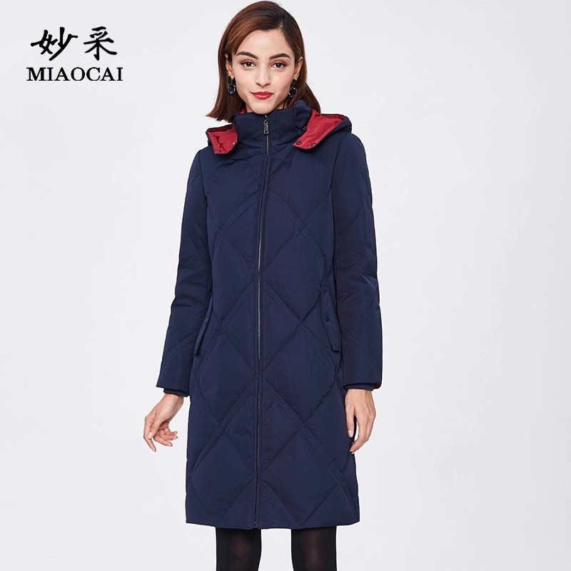 妙采中老年女羽绒服中长款加厚气质连帽白鸭绒减龄冬季保暖外套