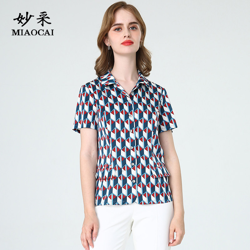妙采短袖桑蚕丝复古女装