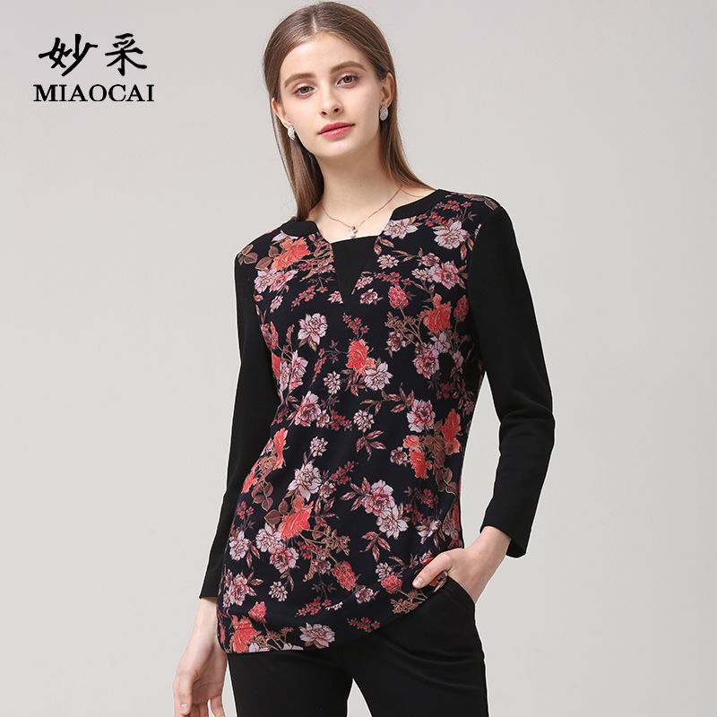 妙采MIAOCAI 长袖韩版衬衫女妈妈春秋装中老年女装时尚减龄卫衣
