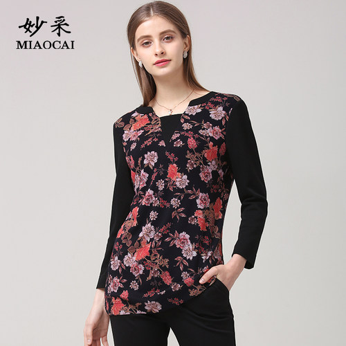 妙采MIAOCAI 长袖韩版衬衫女妈妈春秋装中老年女装时尚减龄卫衣