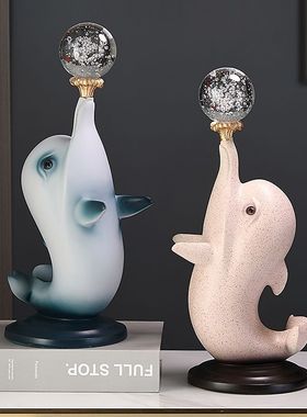 酒柜装饰品海豚蓝鲸摆件