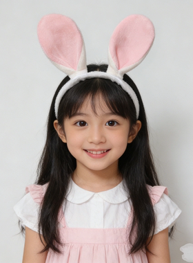 小兔子猫咪耳朵发箍儿童可爱卡通头饰节日演出道具小粉兔黑色白色