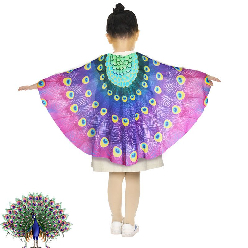 六一孔雀舞表演服儿童话剧表演节日派对活动夏季轻柔雪纺披风透气