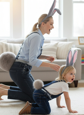 兔子尾巴耳朵小兔警官 儿童大人小朋友亲子活动装扮道具 毛绒尾巴