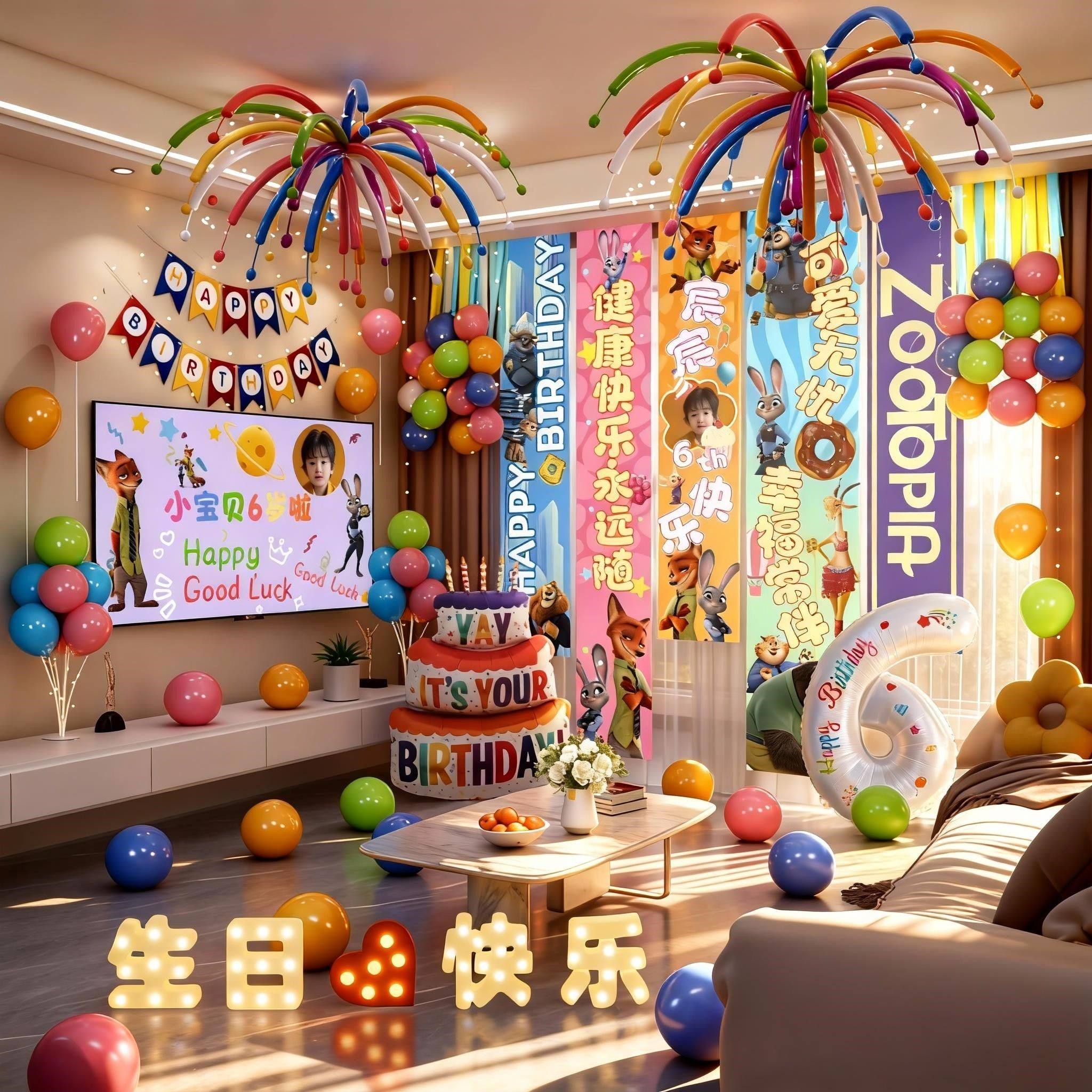 疯狂动物城生日布置气球派对挂布儿童6周岁兔子警官场景装饰十岁,节庆用品/礼品,气球,淘宝优惠券,粉丝福利购,淘宝优惠卷
