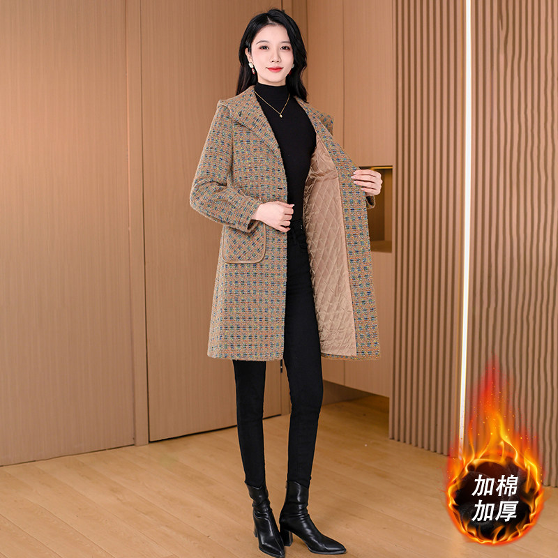 格子毛呢外套女秋冬季2026新款爆款时尚夹棉加厚贵夫人妈妈呢大衣