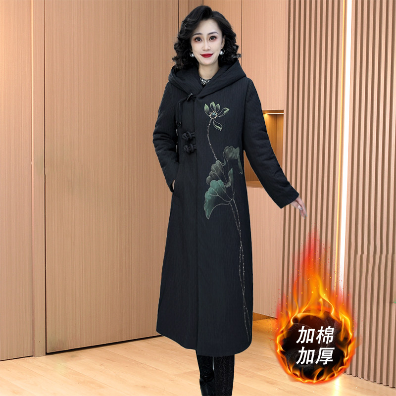 复古中国风棉服女中长款加厚保暖修身棉袄大衣外套冬贵夫人妈妈装