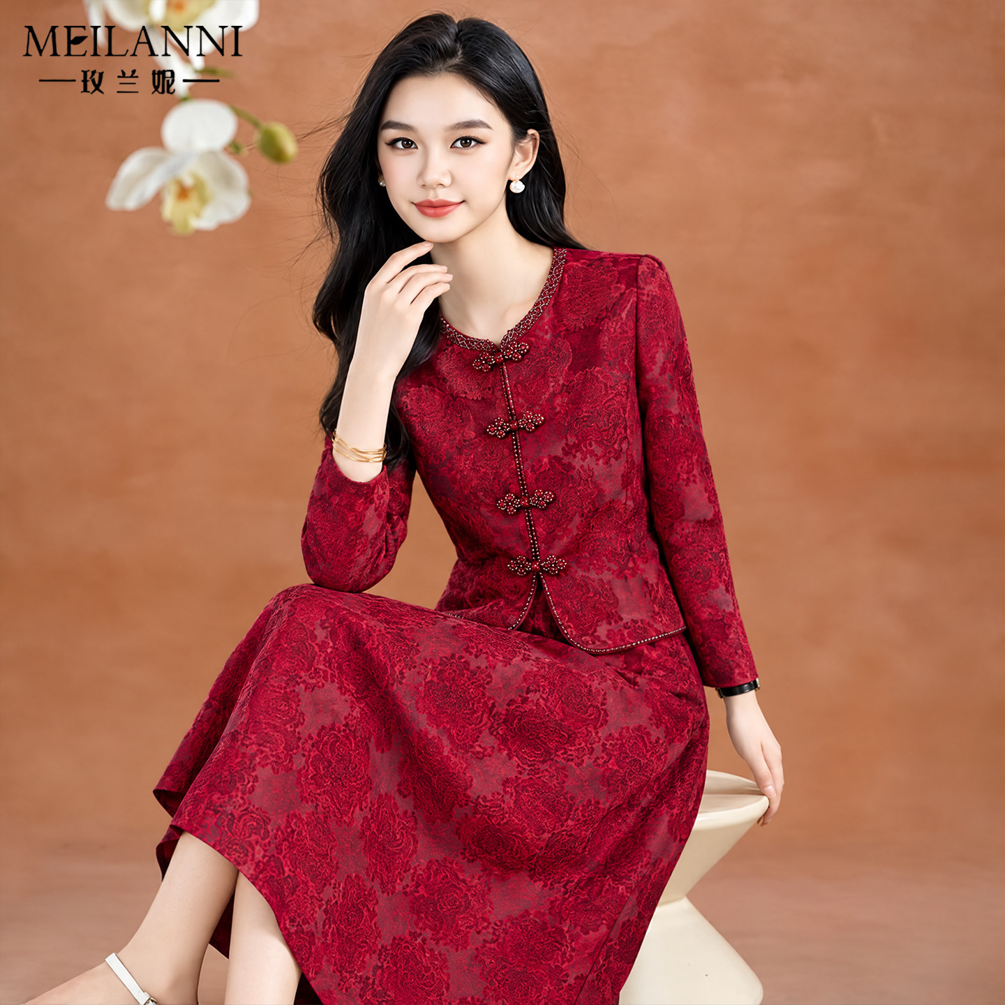 红色新中式婚宴旗袍礼服两件套