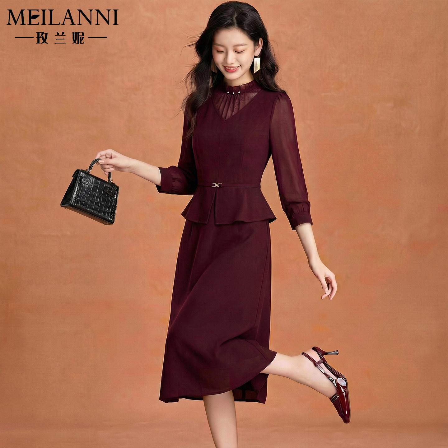 喜婆婆连衣裙女2026新款春秋高端轻奢年轻高级感婚宴礼服平时可穿