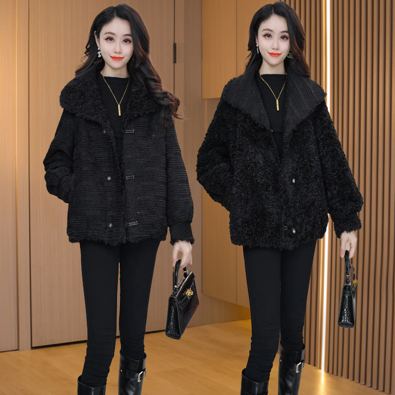 双面穿羊羔毛呢外套女冬2026加绒