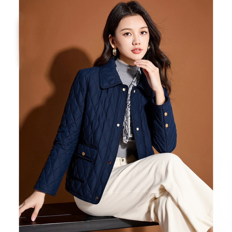 小香风菱格绗缝轻薄二棉服女2025