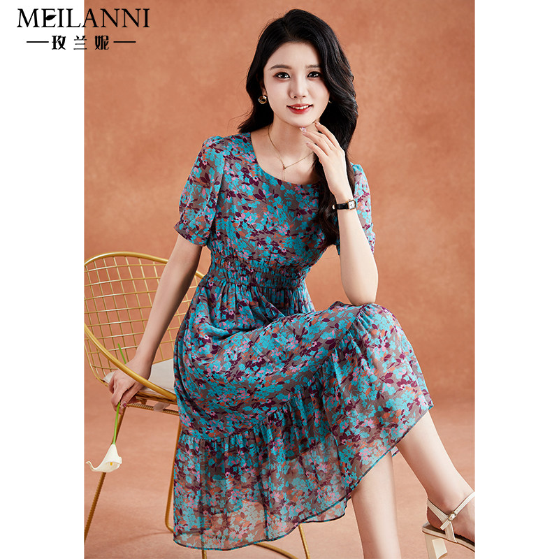 小个子妈妈雪纺连衣裙女夏新款