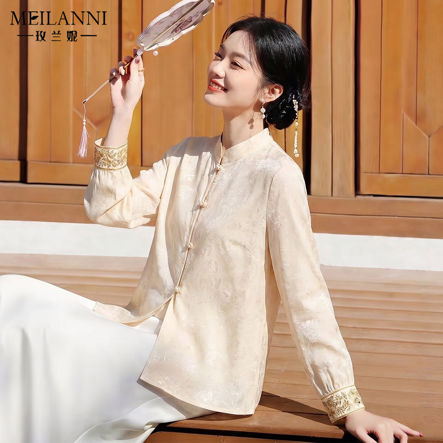 玫兰妮女装中式国风衬衫上衣高端