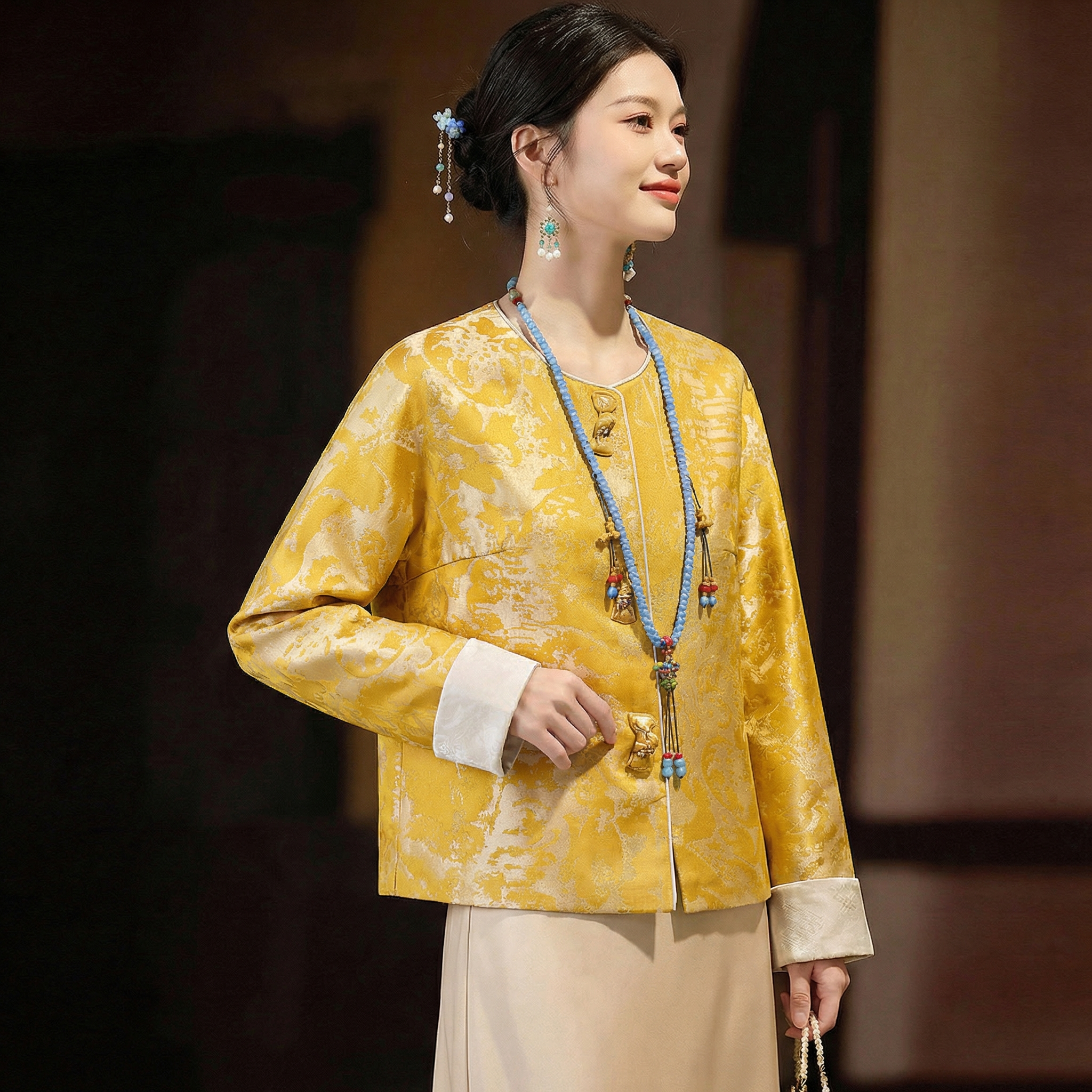 玫兰妮新中式提花小个子减龄外套