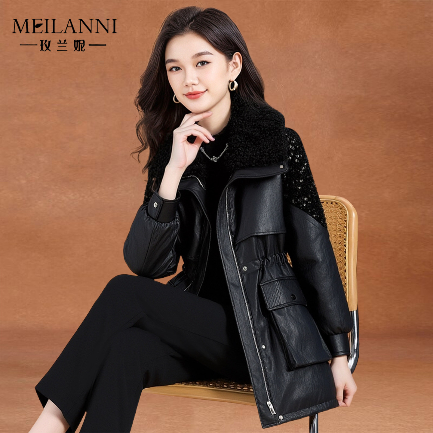 品牌pu皮派克服女士冬今年流行爆款中长款免洗皮毛一体大衣加绒厚