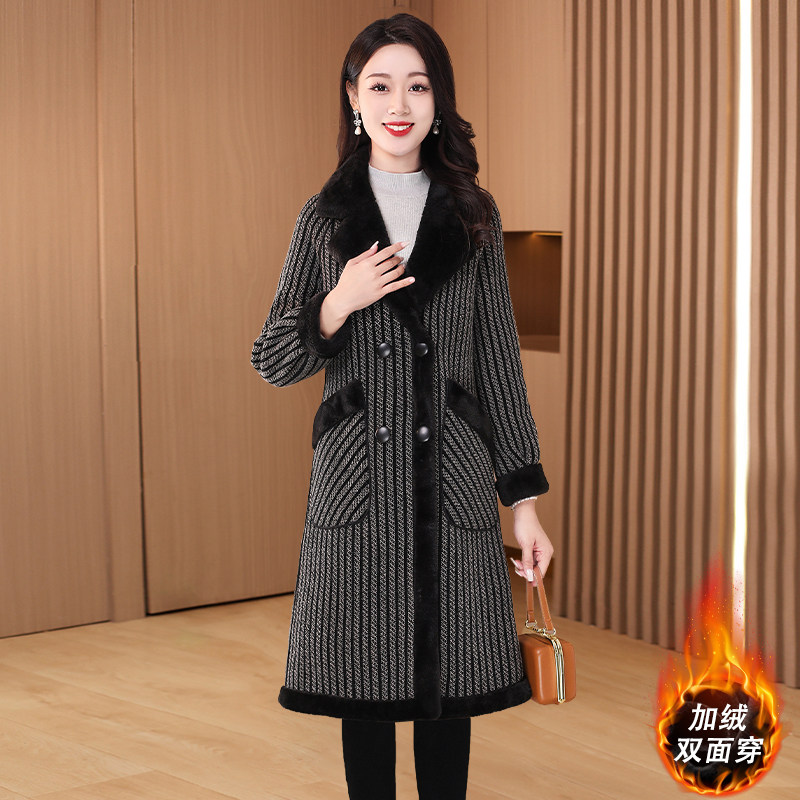 两面穿格纹毛呢外套女秋冬2024新