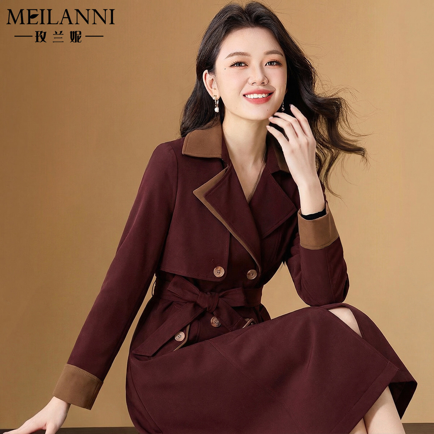 杭州意法风衣红色洋气2025新款女