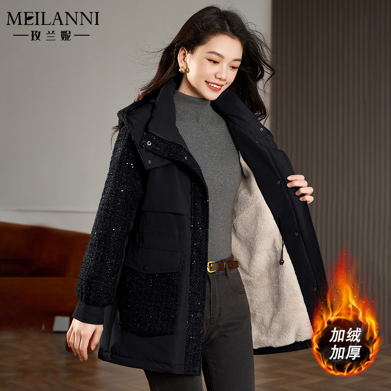小香风派克服外套女冬季2026新款高级感加绒加厚小个子中长款棉服