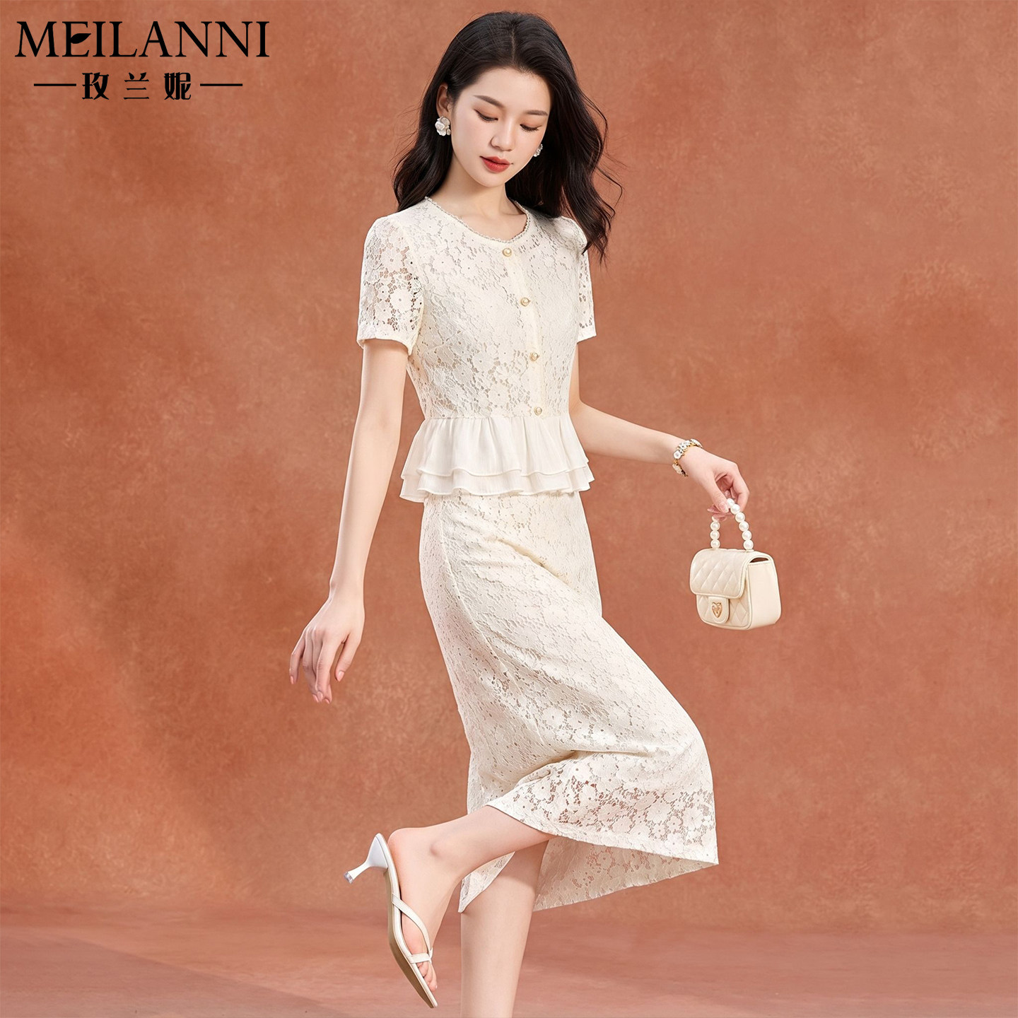 白色蕾丝礼服连衣裙夏季新款女今年流行十三行爆款轻奢高级感裙子