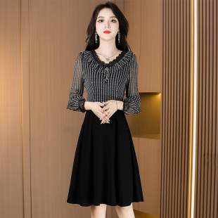 长袖连衣裙女春秋季2023新款高档品牌贵夫人时尚十三行假两件套裙