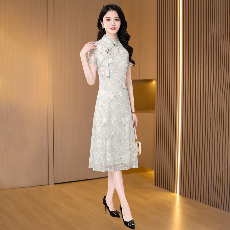 沙沙改良旗袍连衣裙女2024新款夏季十三行高端正式场合贵夫人裙子