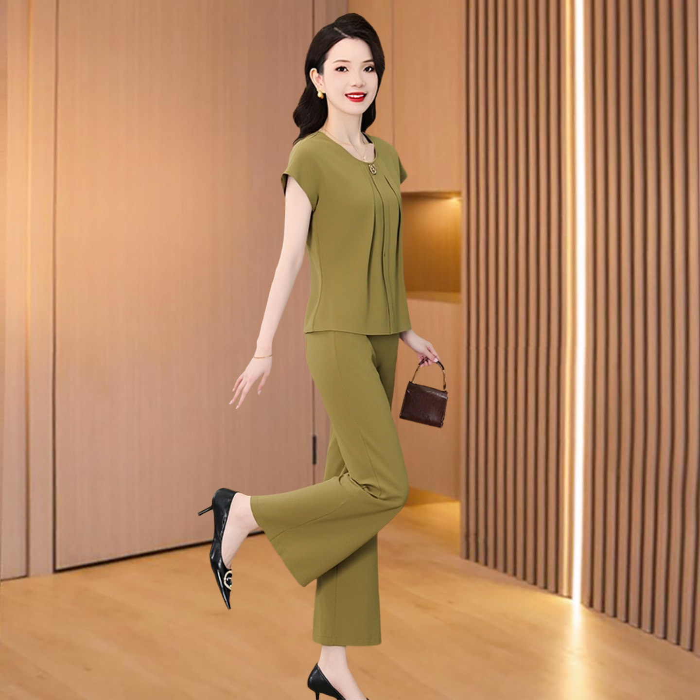 妈妈夏装贵夫人减龄冰丝时尚套