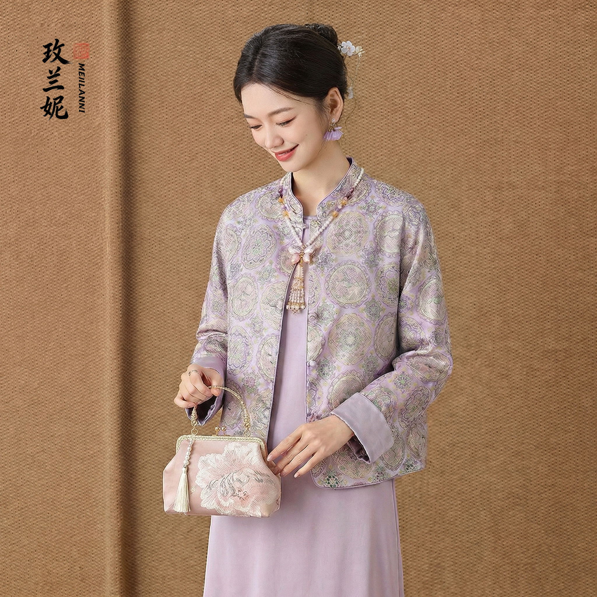 新中式国风外套女早春2026新款洋气独特漂亮高端精致紫色唐装上衣
