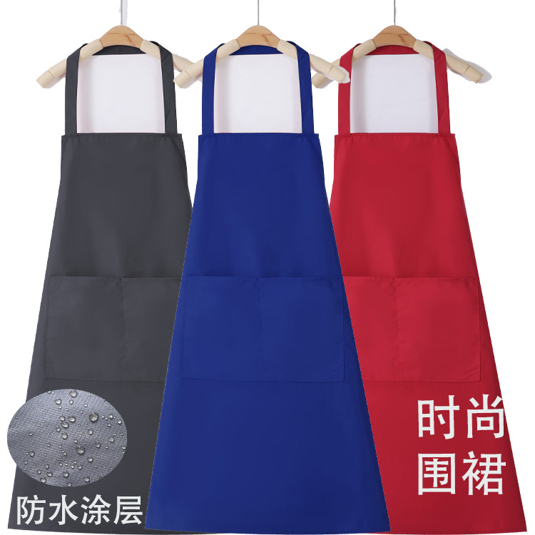 挂脖防光面雨绸防水围裙光面防水防油薄款耐磨耐脏工作服围腰