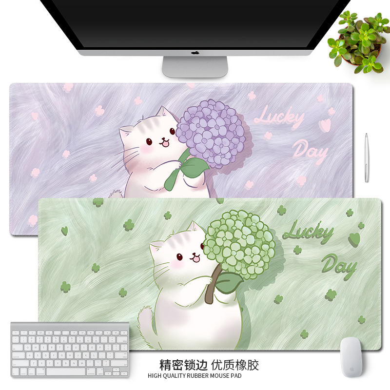捧花猫咪鼠标垫创意办公软垫学习书桌垫男女生ins风电脑键盘桌垫